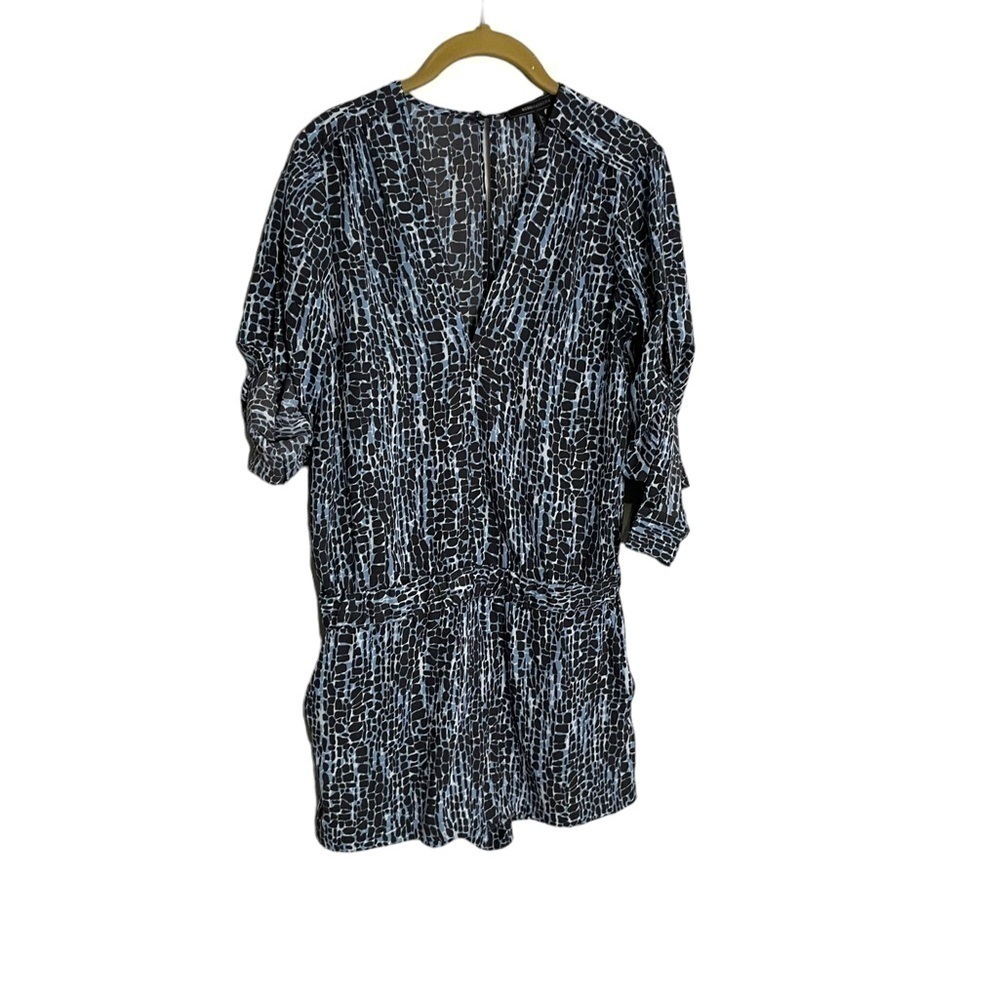 Bcbgmaxazria Blue Black Spotted V Neck Romper XS